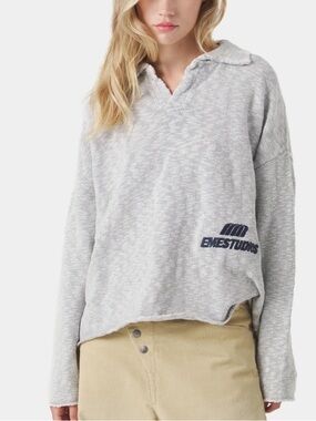 Eme Studios Kiff Distressed Knit Polo Pullover Sweater Grey Size XXL Streetwear